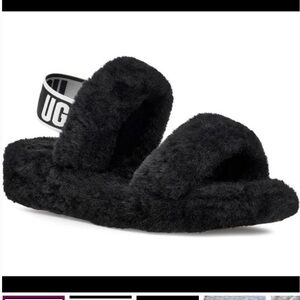 UGG Black Fluffy Sandals